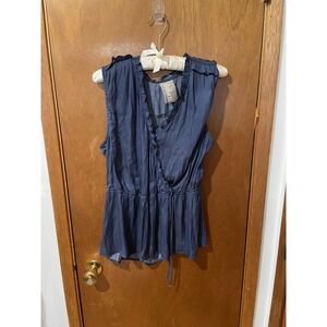 Dolan Left Coast Anthropologie Women's Satin Wrap Top in Navy Size‎ Large